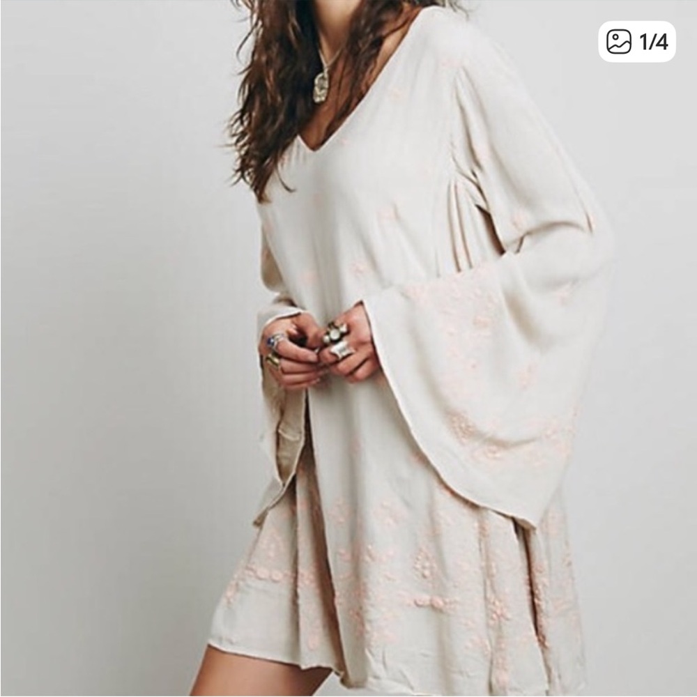 Free People Daylight Dreams Floral Embroidered Mini Dress NWT Flare Sleeve Boho